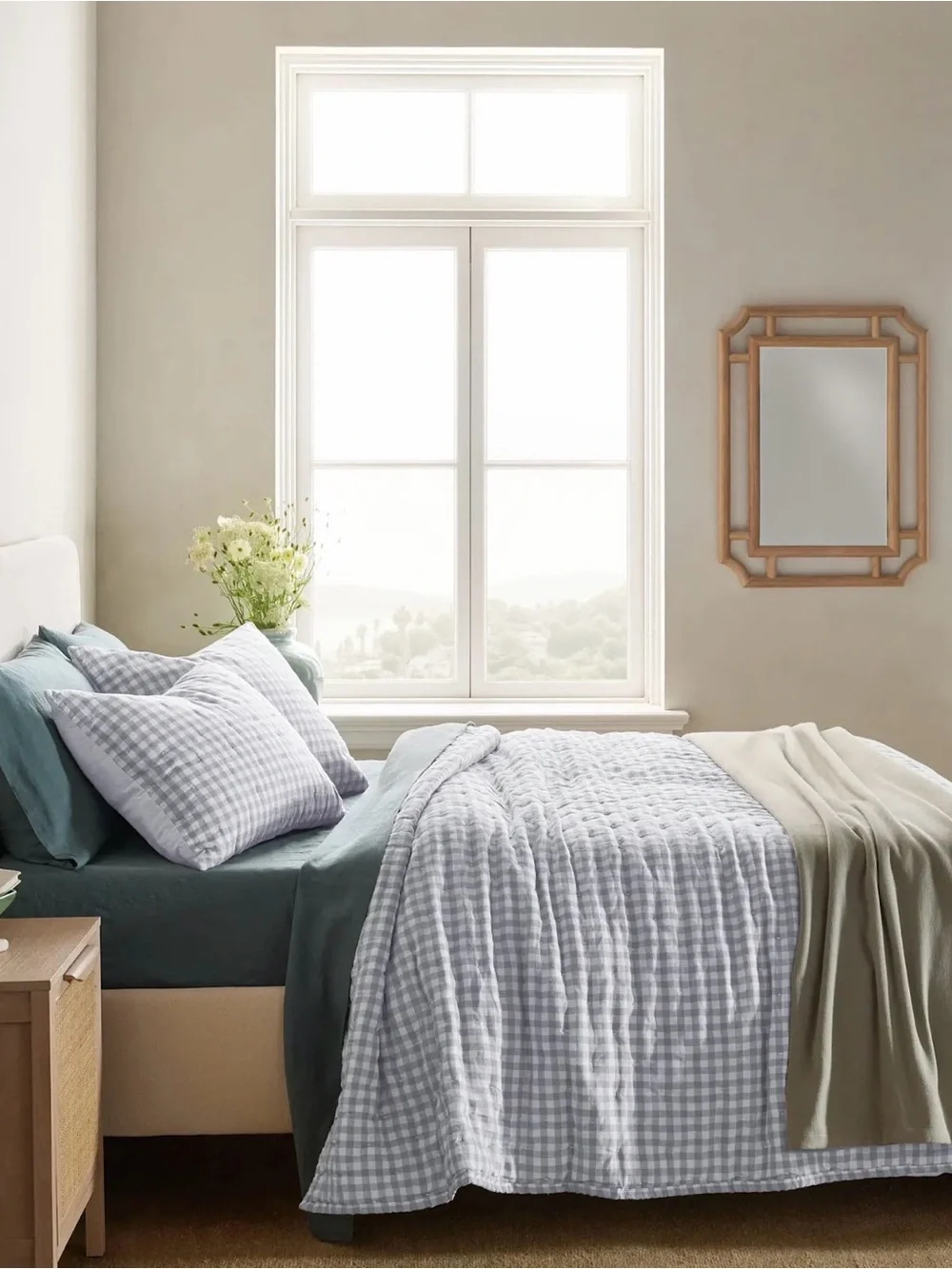 Light Blue Full/Queen Linen Gingham Quilt - Retail $170